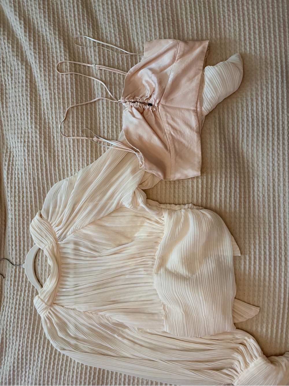 Neutral Pleated Two-Piece Set - Cream & Satin